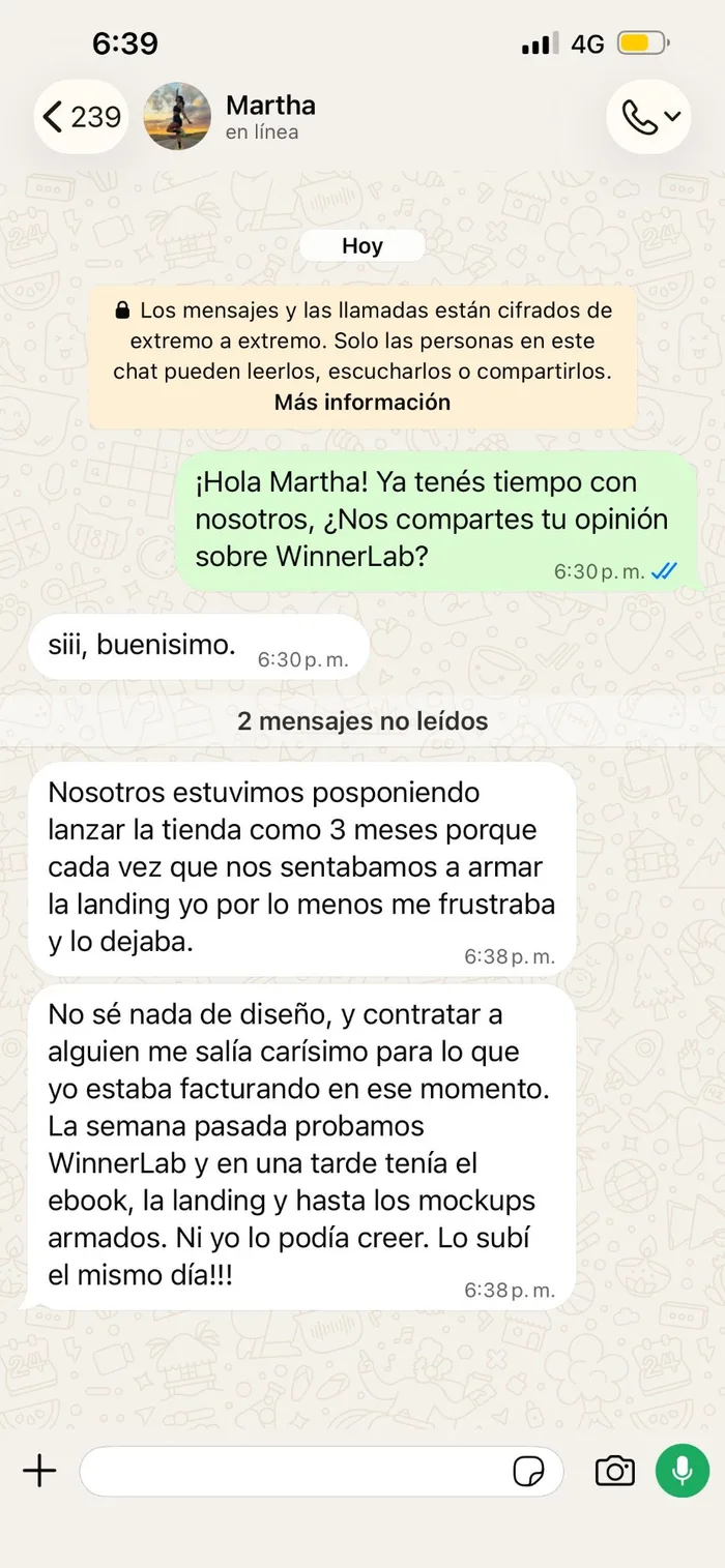 Testimonio de Martha: armó el ebook, la landing y los mockups en una tarde con WinnerLab
